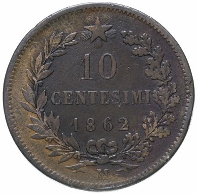 купить Италия 10 чентезимо (centesimi) 1862 M знак монетного двора: "M" - Милан