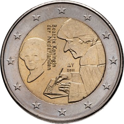 купить Нидерланды 2 евро (euro) 2011 500 лет со дня издания книги «Похвала Глупости» Эразма Роттердамского