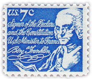 купить США 7 центов 1972 "Выдающиеся американцы - Бенджамин Франклин"