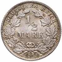 купить Германия 1/2 марки (mark) 1917 D знак монетного двора: "D" - Мюнхен