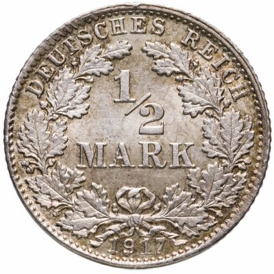 купить Германия 1/2 марки (mark) 1917 D знак монетного двора: "D" - Мюнхен
