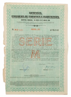 купить Акция Чили " COMPANIA SALITRERA DE TARAPAGA Y ANTOFAGASTA"., 1934 г.