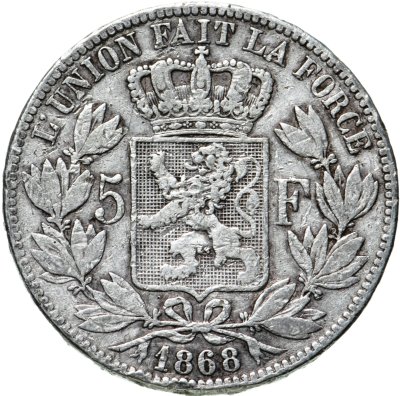 купить Бельгия 5 франков (francs) 1868