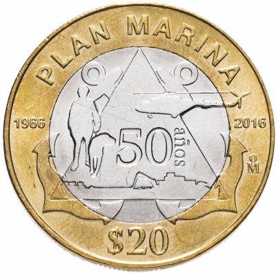 купить Мексика 20 песо 2016 года "50 лет Плану ВМФ"
