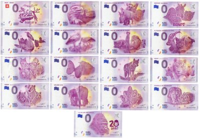 купить 0 евро (euro) набор из 17 банкнот 2015-2018 "Животные и птицы"