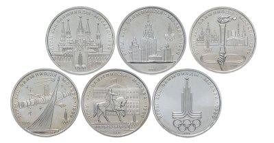 купить Набор из 6 монет 1 рубль 1977-1980 "Советские памятные монеты" Олимпиада-80