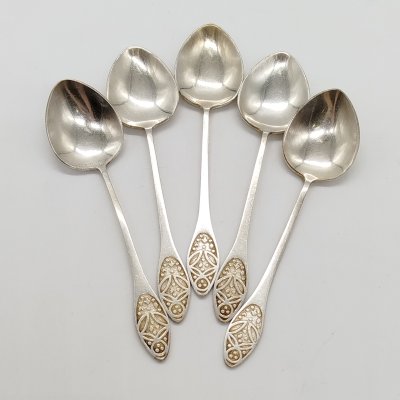 купить Набор из 5 кофейных ложек, мельхиор (медь-никель), Красносельская ювелирная фабрика, СССР, 1960-1980 гг.