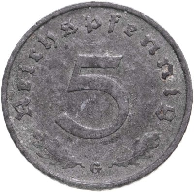 купить Германия, Третий рейх 5 рейхспфеннигов (reichspfennig) 1942, знак монетного двора: "G" - Карлсруэ