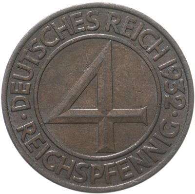 купить Германия 4 рейхспфеннига (reichspfennig) 1932 A