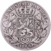 купить Бельгия 5 франков (francs) 1868