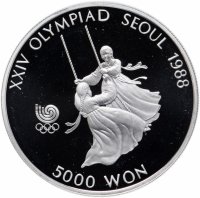 Купить Южная Корея 1987 5000 вон "XXIV Летние Олимпийские Игры, Сеул 1988 - Качели"