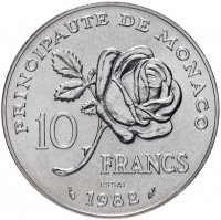 Купить Монако 10 франков (francs) 1982 "Смерть принцессы Монако Грейс Келли"