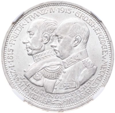 купить Германская империя (Мекленбург-Шверин) 5 марок (mark) 1915 A "100 лет Великому Герцогству" в слабе ННР MS63