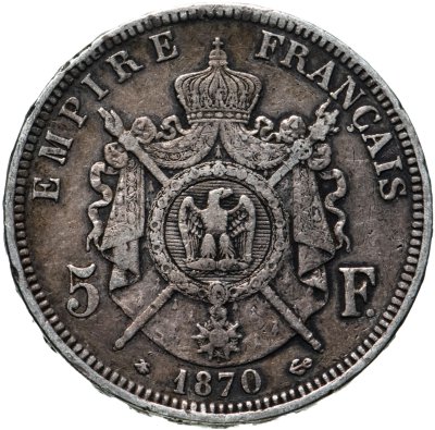 купить Франция 5 франков (francs) 1870 A
