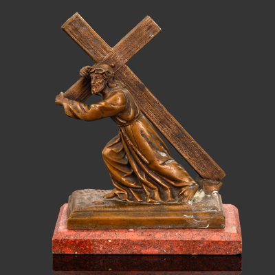 купить Статуэтка "Иисус, несущий крест на Голгофу", бронза, литье, мрамор, Западная Европа, 1900-1930 гг.