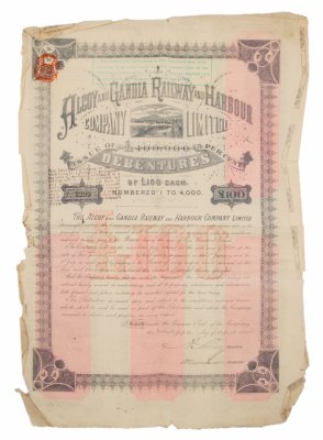купить Акция Испания "Alcoy and Gandia Railway and Harbour Company Limited"., 1890 г. ( печатью TEN SHILLINGS), повторное гашение 1929 г.