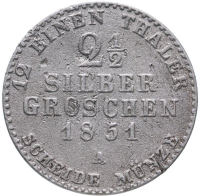 купить Германия, Пруссия 2 1/2 серебряных гроша 1851