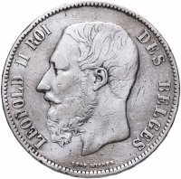Купить Бельгия 5 франков (francs) 1870
