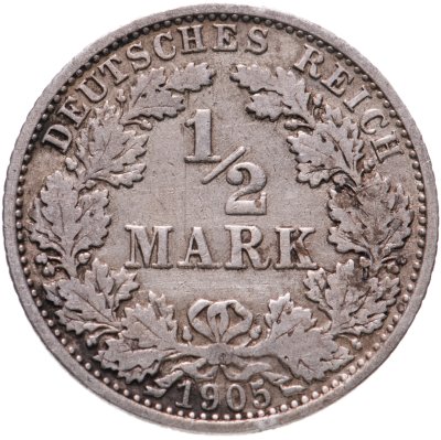 купить Германия 1/2 марки (mark) 1905, знак монетного двора: "A" - Берлин