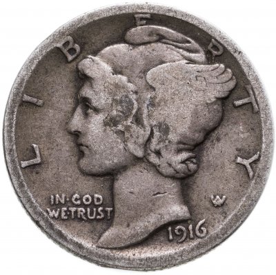 купить США 10 центов (дайм, one dime) 1916-1919 Mercury Dime, случайный год