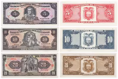 купить Эквадор набор из 3 банкнот 5, 10, 20 сукре 1986-1988