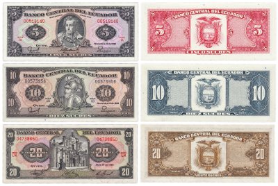 купить Эквадор набор из 3 банкнот 5, 10, 20 сукре 1986-1988