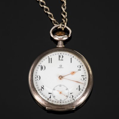 купить Карманные часы "Омега" (Omega), металл, серебрение, стекло, Швейцария, 1890-1910 гг.