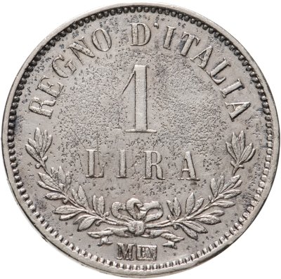 купить Италия 1 лира 1863 M Номинал на реверсе знак монетного двора: "M" - Милан