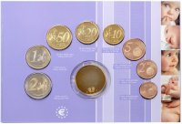 купить Нидерланды 2002 официальный годовой набор евро из 8 монет и жетона "На рождение ребенка" в буклете