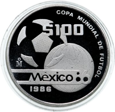 купить Мексика 100 песо (pesos) 1986 Чемпионат мира по футболу 1986 - Мяч и глобус