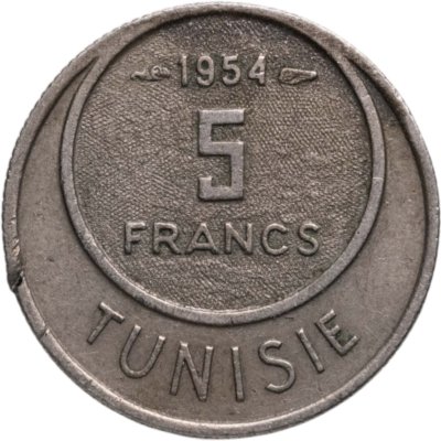 купить Французский Тунис 5 франков (francs) 1954
