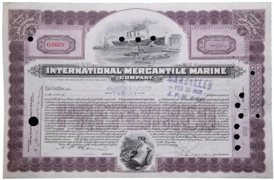 купить Акция США INTERNATIONAL MERCANTILE MARINE ( ТИТАНИК) 1920 г.