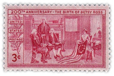 купить США 3 цента 1952 " Бетси Росс показывает флаг Вашингтону, Роберту Моррису и Георгу"