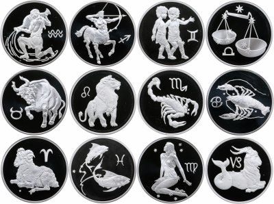купить 2 Рубля 2002-2003 Год Proof Полный набор 12 монет "Знаки Зодиака"