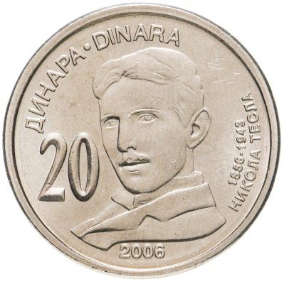 купить Сербия 20 динаров (динара, dinara) 2006 "150 лет со дня рождения Николы Теслы"