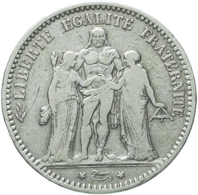купить Франция 5 франков (francs) 1873 A Геркулес знак монетного двора: "A" - Париж
