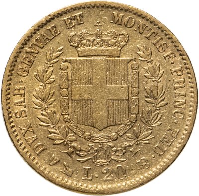 купить Сардиния 20 лир (lire) 1854, с портретом Виктора Эммануила II