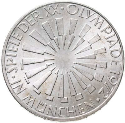 купить Германия 10 марок (mark) 1972 G XX летние Олимпийские Игры, Мюнхен 1972 - Эмблема "In München" знак монетного двора: "G" - Карлсруэ