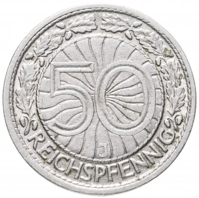 купить Германия 50 рейхспфеннигов (reichspfennig) 1928 J знак монетного двора "J" — Гамбург