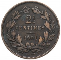 купить Люксембург 2 1/2 сантима (centimes) 1901 Надпись "BAPTH" на реверсе