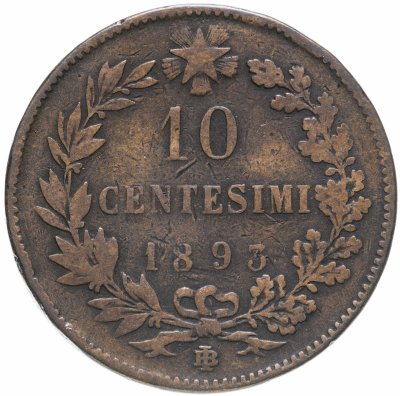 купить Италия 10 чентезимо (centesimi) 1893 BI знак монетного двора "BI" - Бирмингем
