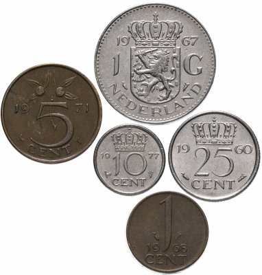 купить Нидерланды набор монет 1950-1980 (5 штук, VF-XF) Юлианна