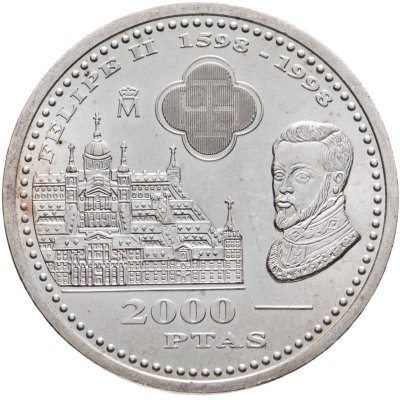 купить Испания 2000 песет (pesetas) 1998 "400 лет со дня смерти Филиппа II"