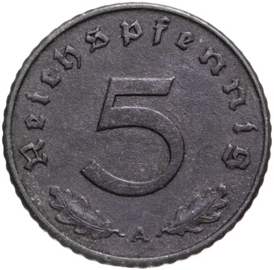 купить Германия, Третий рейх 5 рейхспфеннигов (reichspfennig) 1940, знак монетного двора: "A" - Берлин