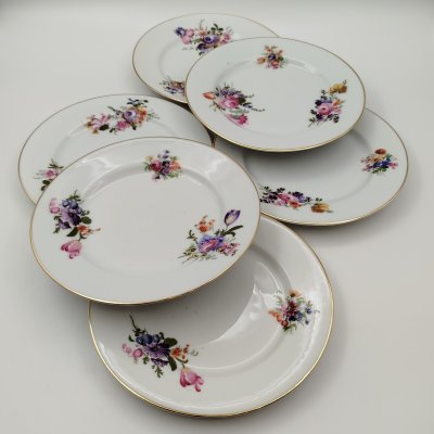 купить Набор из 6-ти десертных тарелок с цветочным декором, фарфор, деколь, золочение, Чехословакия, 1920-1940 гг.