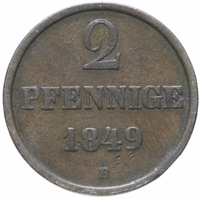 купить Германия, Ганновер 2 пфеннига (pfennige) 1849 В