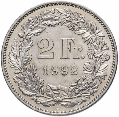 купить Швейцария 2 франка (francs) 1992