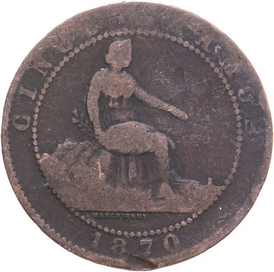 купить Испания 5 сентимо 1870