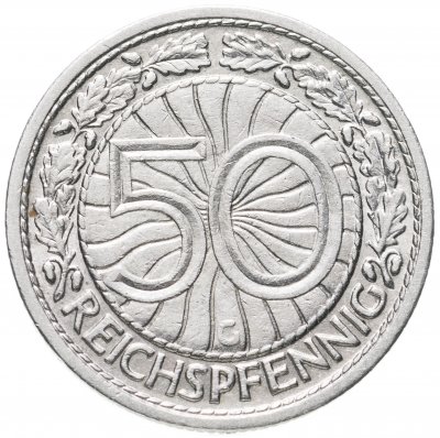купить Германия 50 рейхспфеннигов (reichspfennig) 1928 G знак монетного двора "G" — Карлсруэ