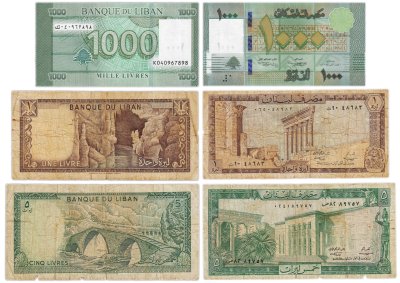 купить Ливан набор из 3 банкнот 1, 5, 1000 фунтов (ливров) 1980-2016